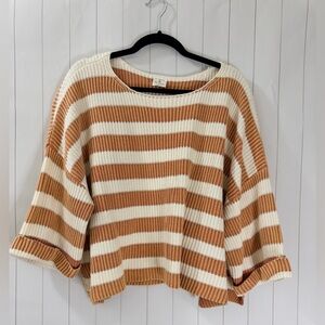 By Together Collection Tan and White Striped Cropped Oversized Sweater Size S